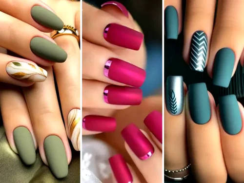 ناخن های مات با دیزایان براق 
